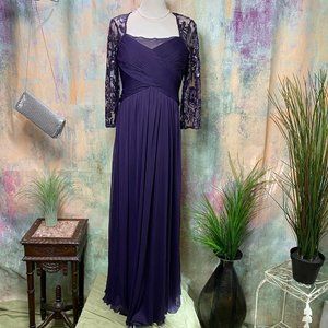 Adrianna Papell Purple 3/4 sleeve long dress with Elegant Silhouette